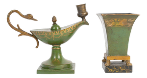 Empire Style Candleholder and Cup in Painted Sheet Metal, Set of 2