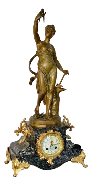 Vintage Mantel Clock in Marble & Bronze