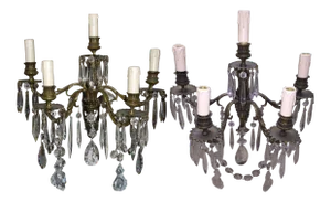 19th Century French Louis XV 5 Light Bronze and Crystal Sconces - a Pair