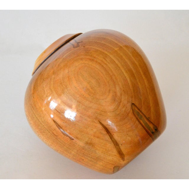 1970s Decorative Folk Art Handcrafted Exotic Wood Lacquered Belly Flower Vase For Sale - Image 5 of 10