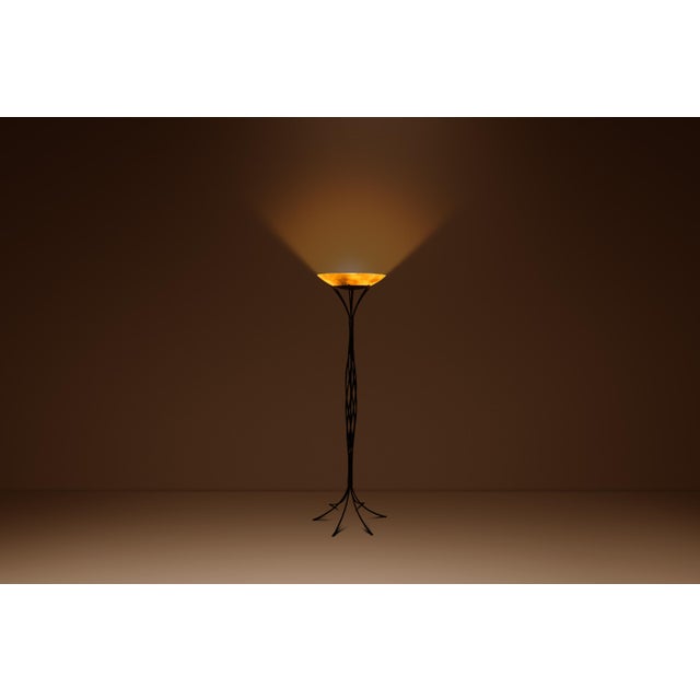 Mid-Century Modern Rare Mid-Century Modern Rustic Hand-Forged Twisted Metal Torchiere Floor Lamp Attributed to Robert Sonneman for George Kovacs, Usa, C. 1990 For Sale - Image 3 of 14