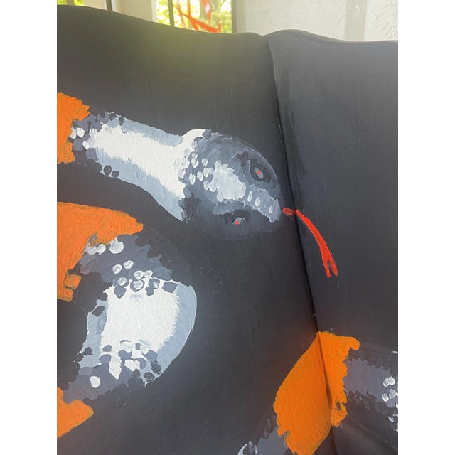 Queen Anne 1990s Vintage Wing Chair With Snake Painted Fabric For Sale - Image 3 of 12