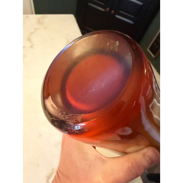 Glass 1960s Mid Century Modern Cased Glass "Finestre" Window Vase – Vibrant Orange & Opaque White For Sale - Image 7 of 9