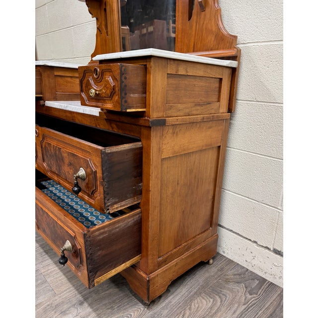 Antique American Renaissance Victorian Eastlake Marble Top Dresser Chest Vanity For Sale - Image 15 of 18