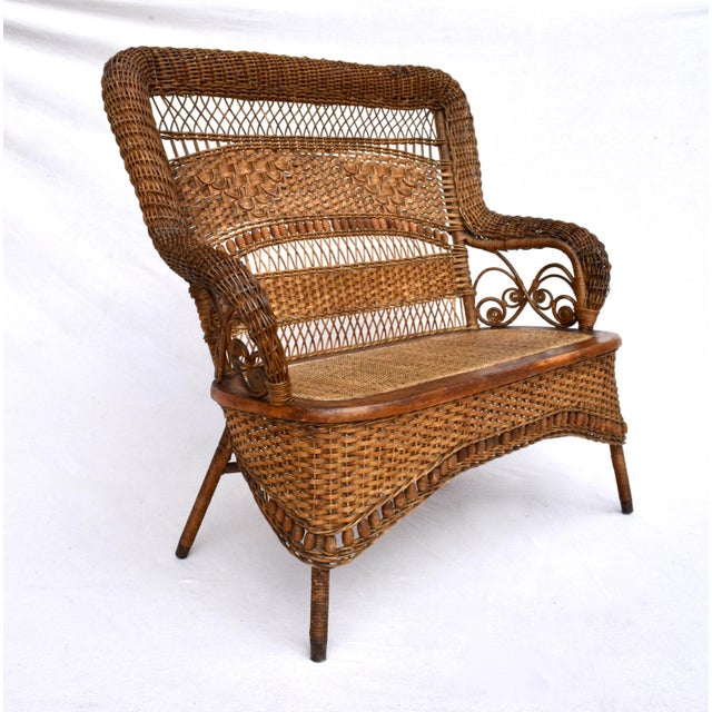 Victorian Antique Wicker Loveseat by Larkin & Co., Arts and Crafts Style, Usa For Sale - Image 3 of 13