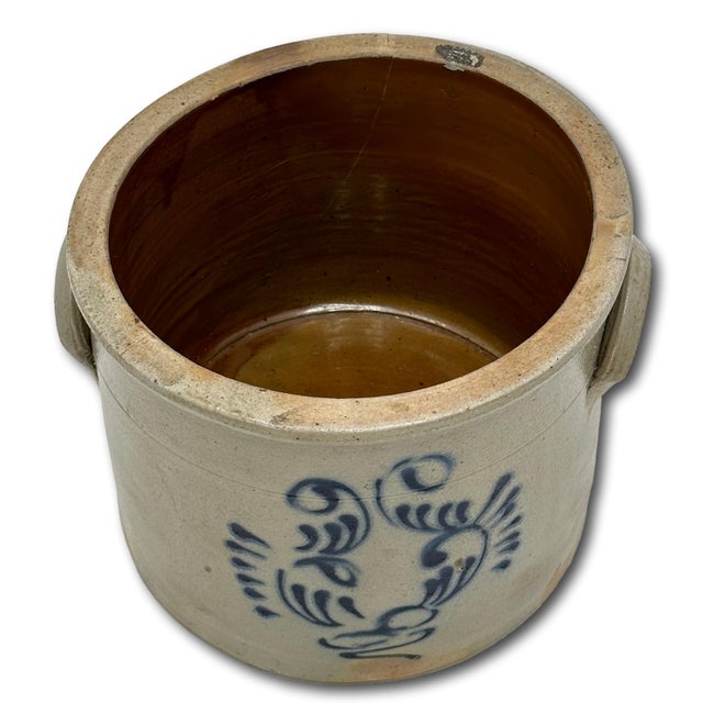 Ceramic Very Nicely Blue Decorated Small 1 Gallon Size Antique American Stoneware Storage Crock - Mid 19th Century For Sale - Image 7 of 18