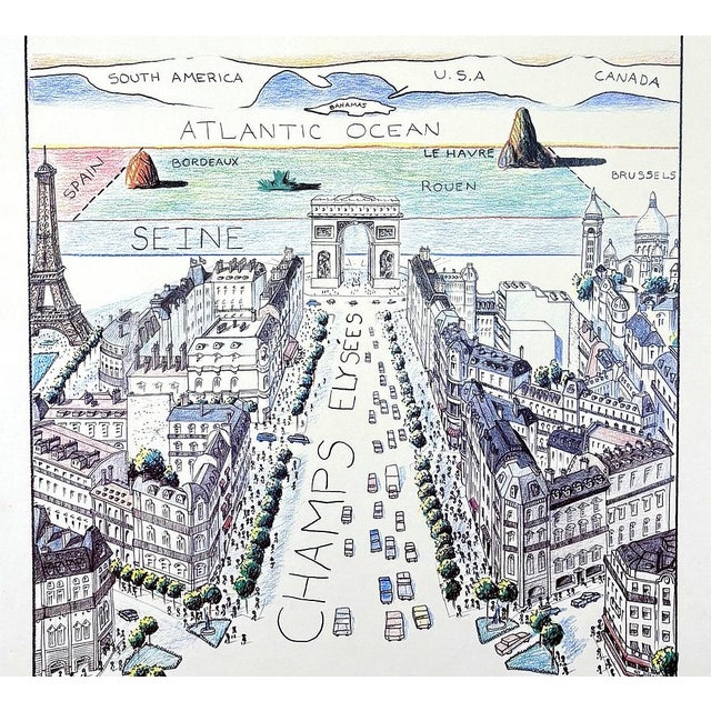 Saul Steinberg The Parisian View of the World From the Champs Elysees a La Saul Steinberg Original 1984 Paris Poster For Sale - Image 4 of 8