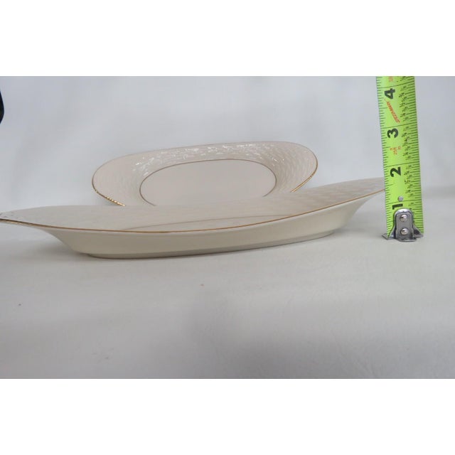 Mid 20th Century Lenox China Bread Tray Pair of 2 Porcelain Serving Platters With Gold Trim For Sale - Image 9 of 16
