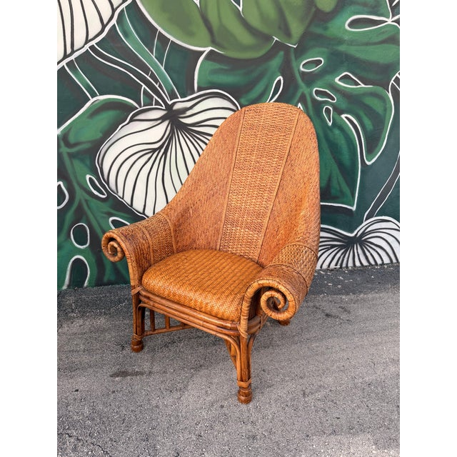 Vintage Bamboo & Rattan Wingback Chairs Attributed to Ralph Lauren - A Pair For Sale - Image 9 of 11