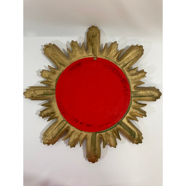 Gold Mid 20th Century Large 18" Bright Gold Italian Giltwood Sunburst Wall Mirror For Sale - Image 8 of 15