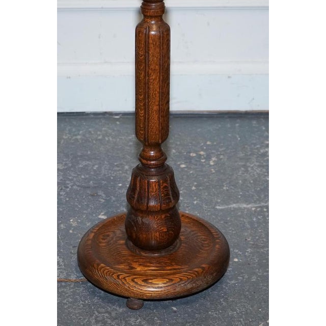 Antique Oak Standard Floor Lamp with Round Base, 1910 For Sale - Image 5 of 8