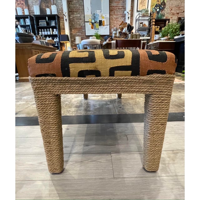 Kuba Cloth Raffia Bench | Chairish