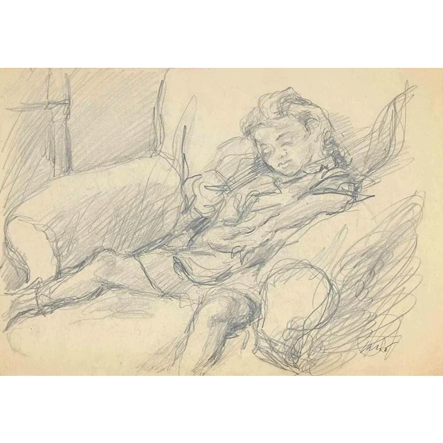 Girl is an original Pencil Drawing and Watercolor realized by Mino Maccari in mid-20th Century. Good condition on a...