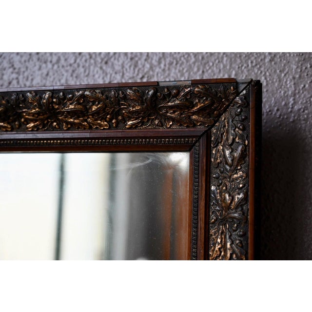 Antique Bohemian Mirror in Embossed Metal Frame with Oak Leaves, 1950s For Sale - Image 9 of 10
