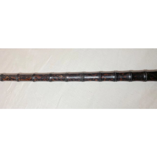 Antique Asian Sterling Silver Hand Carved Bamboo Style Wood Walking Stick Cane For Sale - Image 9 of 13