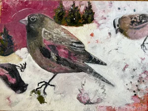 "Rosey Winter" a Bird Painting