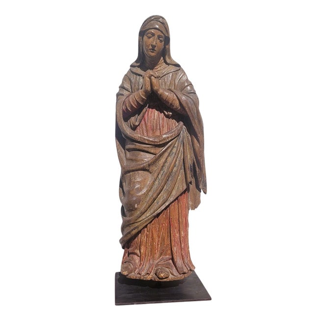 Italian Artist, Virgin in Prayer, 1800s, Polychrome and Wood For Sale - Image 18 of 18