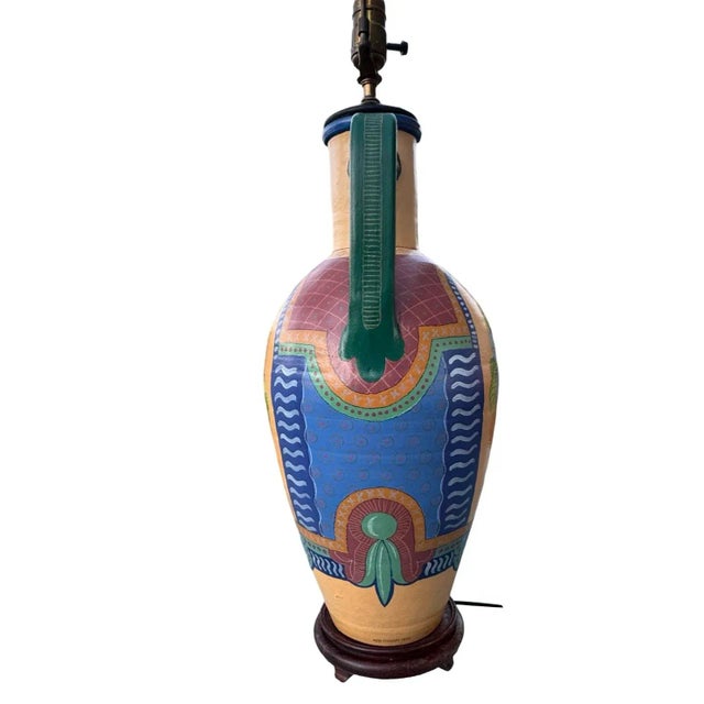 Transitional Vintage Hand Painted Urn Lamp For Sale - Image 3 of 8