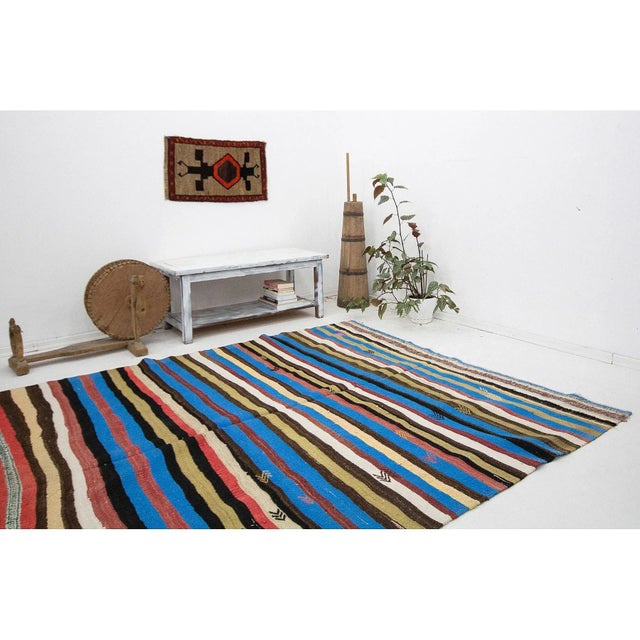 Mid 20th Century Colorful Striped Vintage Kilim Rug For Sale In Los Angeles - Image 6 of 7