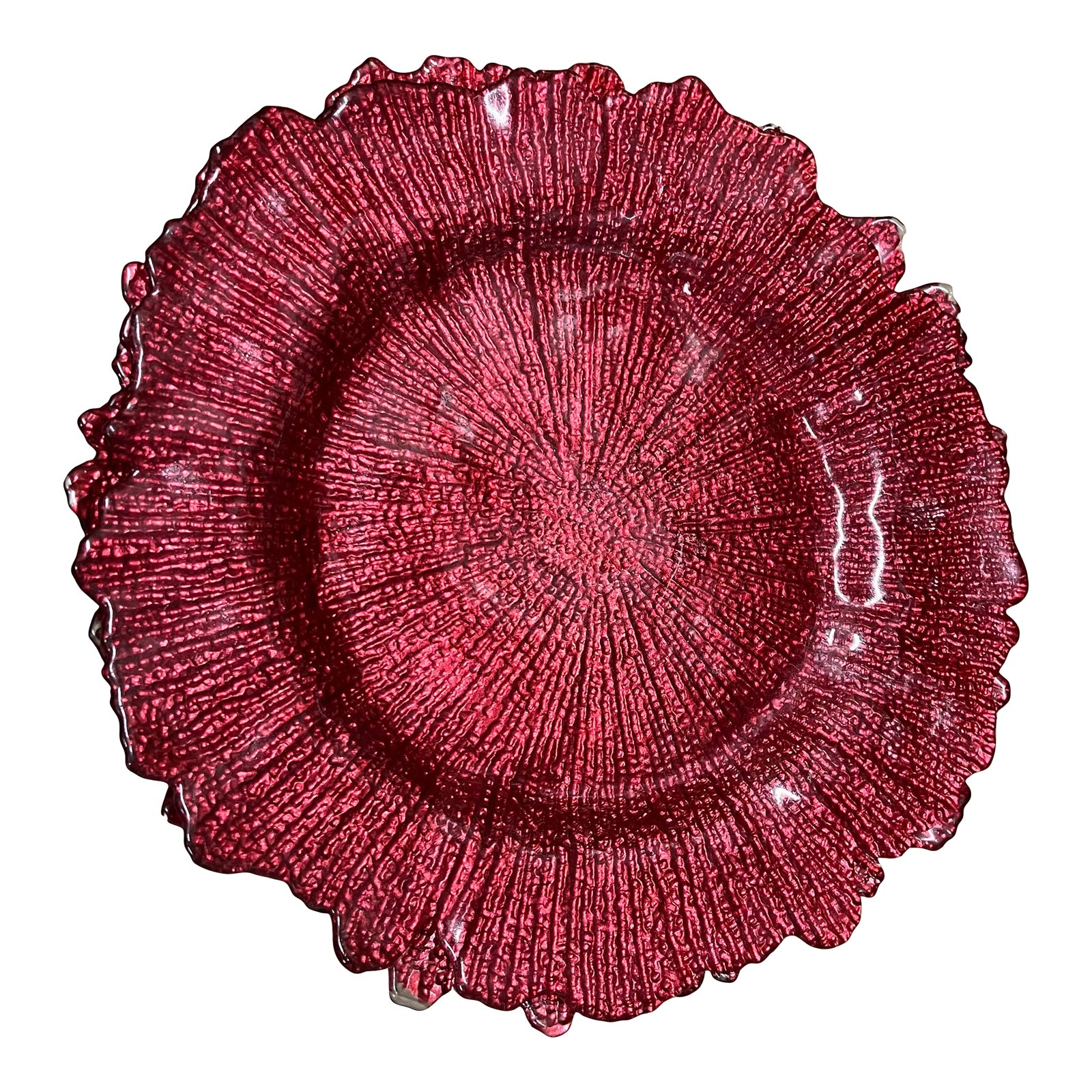 Late 20th Century Round Ruffle Reef Red Glass Charger Plate | Chairish