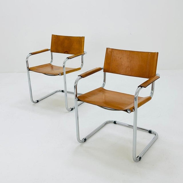 Metal Mid-Century Bauhaus Cognac Armchair by Mart Stam and Marcel Brauer for Fasem, 1980s For Sale - Image 7 of 11