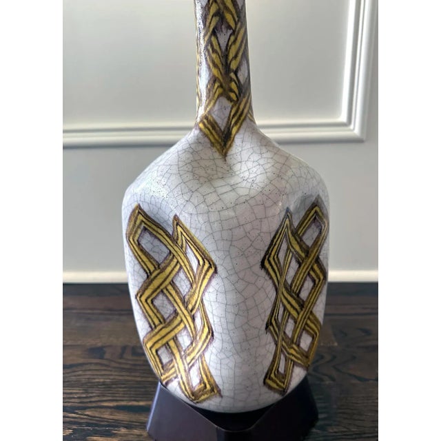 Textile Large Italian Vintage Guido Gambone Ceramic Table Lamp For Sale - Image 7 of 12