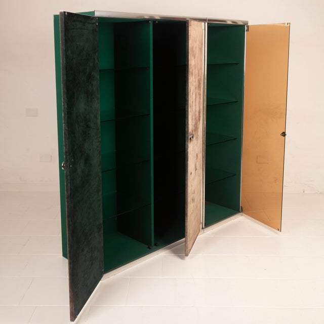 Beige Guido Faleschini Astro Smoked Glass and Suede Cabinets for i4 Mariani, 1979, Set of 2 For Sale - Image 8 of 18