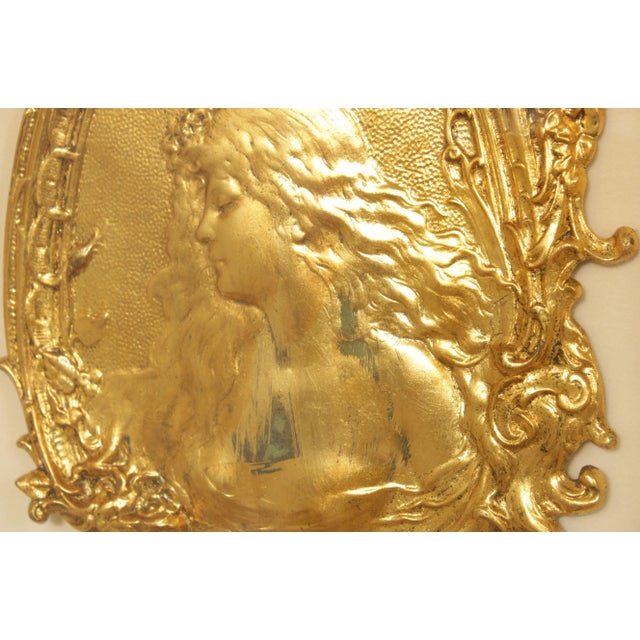 Art Nouveau Style Figural Gilt Cast Plaque, Custom Framed For Sale In Philadelphia - Image 6 of 12