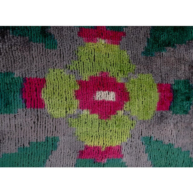 Modern Canvello Gray & Green Silk Velvet Throw Pillow + Down Insert For Sale - Image 3 of 5