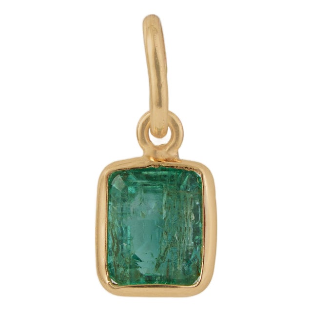 Octagon Cut Emerald Bezel Set Fine Charm Pendant 14k Gold Jewelry For Sale