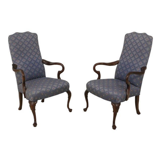 Pair Fairington Queen Anne Cherry Upholstered Open Armchairs For Sale