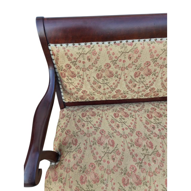 Antique French Carved Settee Love Seat Sofa Bench Empire Mahogany For Sale - Image 9 of 18