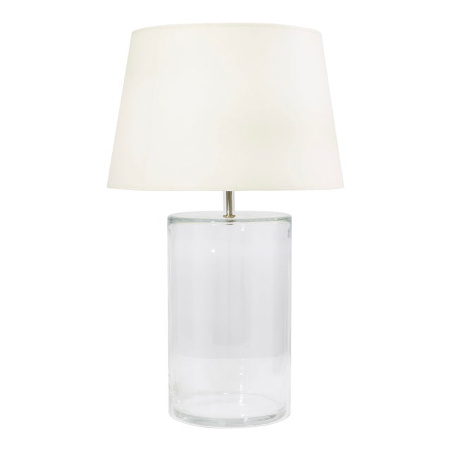 Large Clear Glass Two-Piece Modern Cylinder Table Lamp For Sale