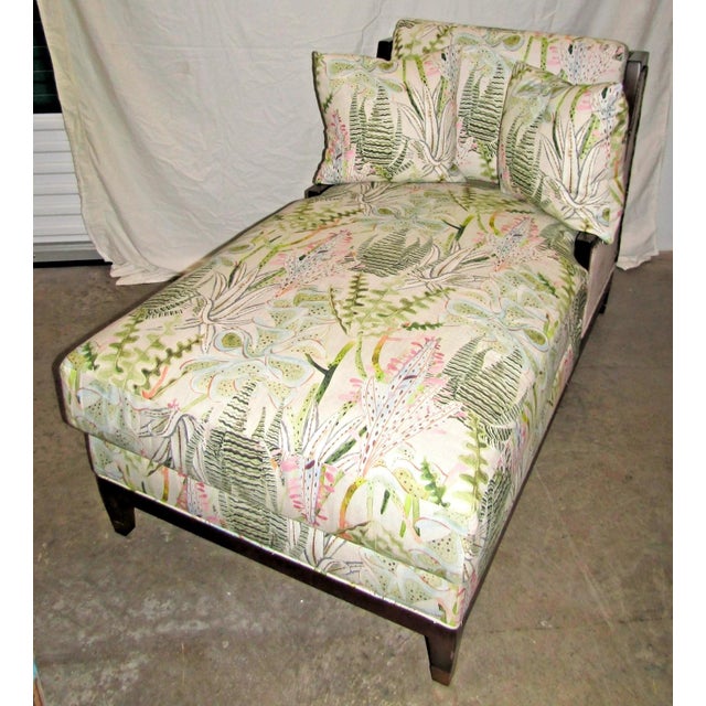 Ballard Designs Ballard Designs Chaise Lounge Dark Wood Frame Upholstered Freya Multi Botanical For Sale - Image 4 of 12