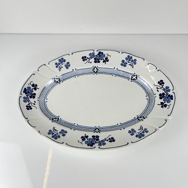 Oval Serving Platter Jane Model in Blue by Terre De Fer Kg from Lunéville, 1890 For Sale - Image 3 of 10