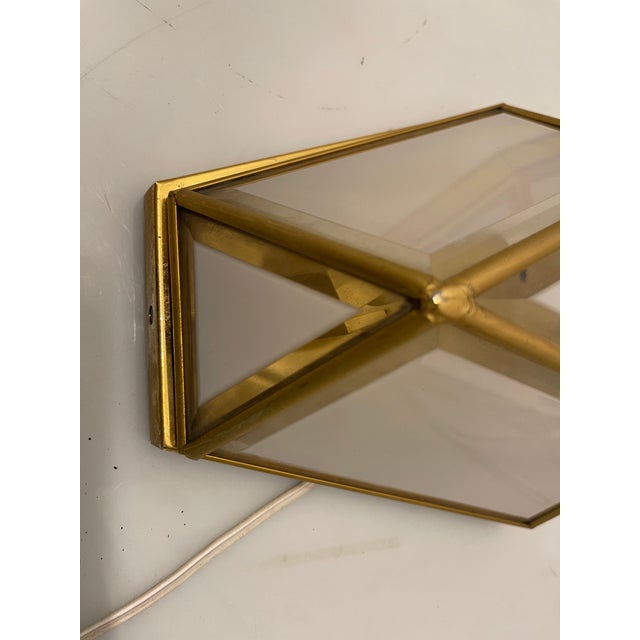 Mid-Century Modern Brass Glass Sconces, 1970s, Set of 2 For Sale - Image 3 of 9