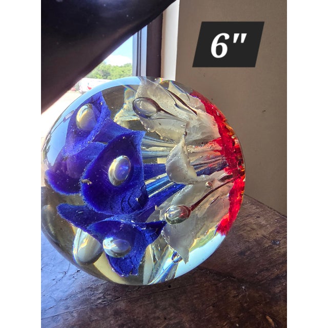 Great looking large round art glass oversized paperweight. Appears to be very old.
