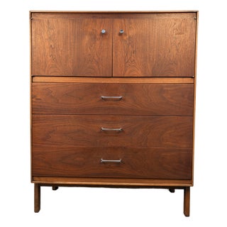 Mid 20th Century Modern Walnut Highboy Dresser With Cabinet Doors For Sale