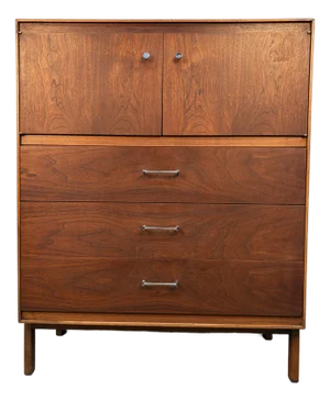 Mid 20th Century Modern Walnut Highboy Dresser With Cabinet Doors