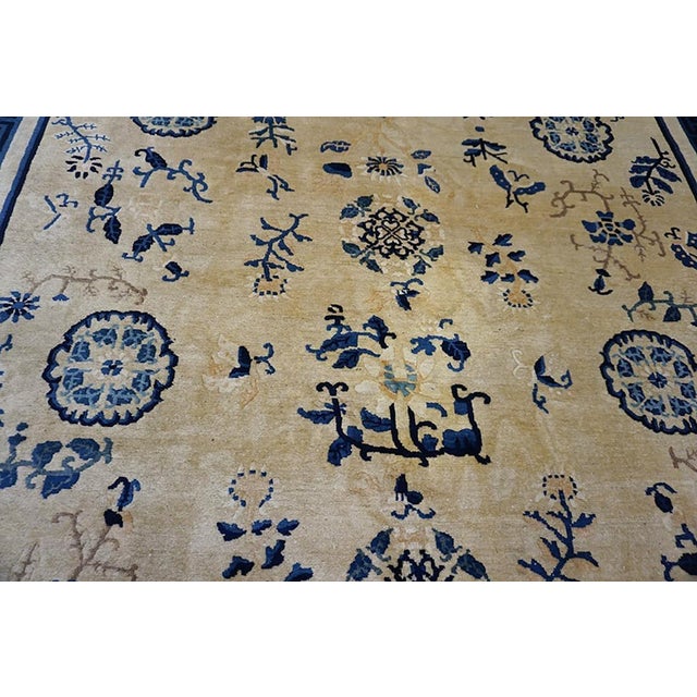Ivory 1900s Beige Ground Six Asymmetric Knots Chinoiserie Antique Chinese Peking Rug For Sale - Image 8 of 14