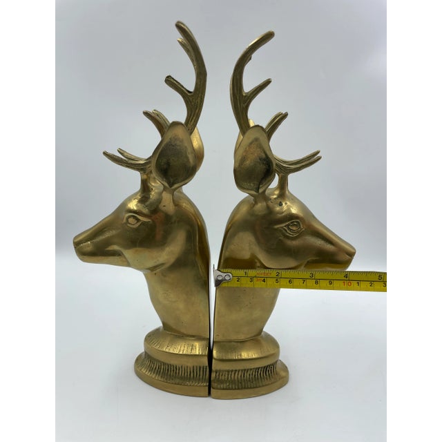 Mid 20th Century Hollywood Regency Style Brass Stag Bust Bookends - a Pair For Sale - Image 9 of 13
