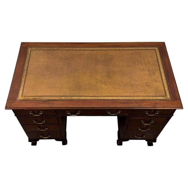 Antique Edwardian Mahogany Pedestal Desk, 1910 For Sale - Image 4 of 12