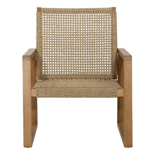 Outdoor Squared Faux Rope & Wicker Side Chair For Sale