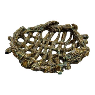Palissy Style Pottery Woven Basket For Sale