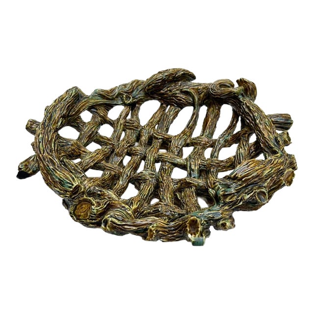 Palissy Style Pottery Woven Basket For Sale