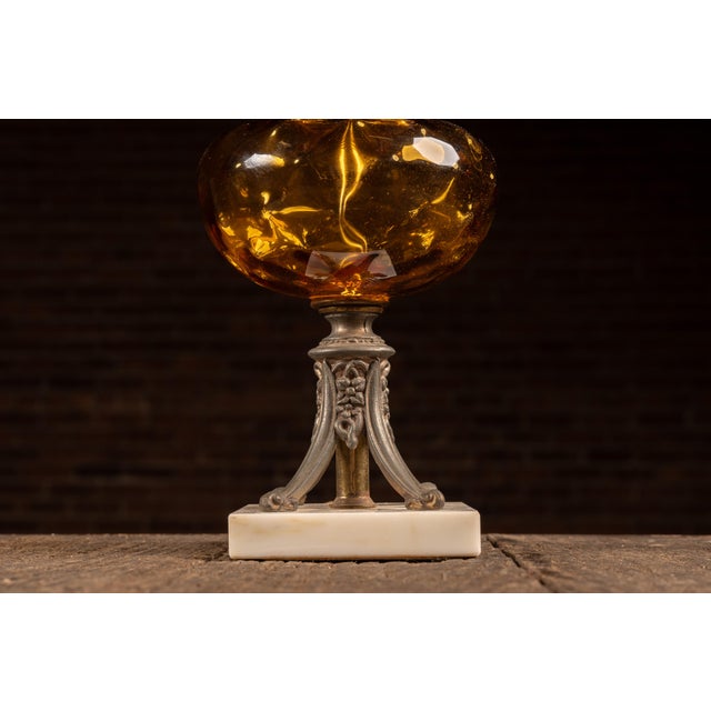 Metal 1970s Hollywood Regency Amber Glass Waterfall Table Lamp For Sale - Image 7 of 7