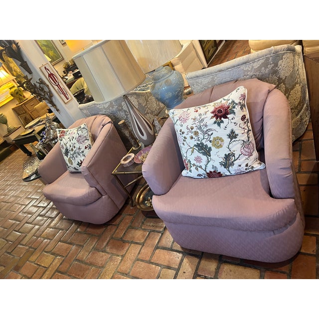 Dusty Pink Swivel Club Chairs For Sale - Image 15 of 17