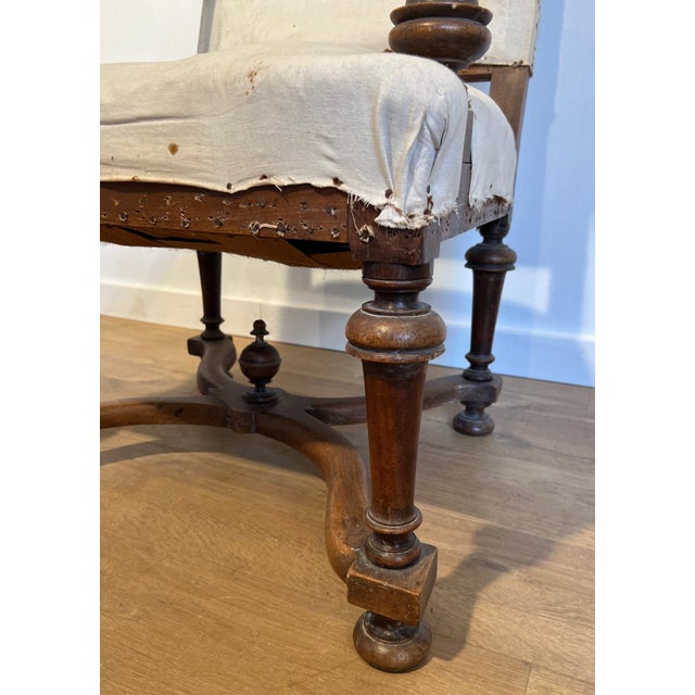 French Late 19th Century Pair of Louis Xiii Style High-backed Walnut Armchairs For Sale - Image 3 of 12
