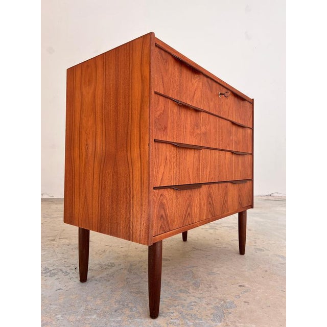 Brown Teak Chest of Drawers with Lock, Denmark, 1960s For Sale - Image 8 of 11