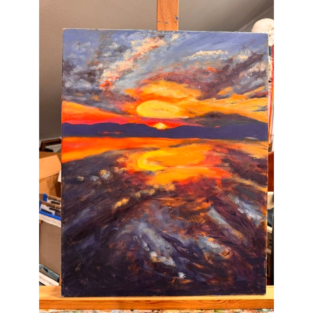 Ember Tide 2019 Oil on Canvas 18 H x 14 W in. By Kathleen Varadi A luminous contemporary seascape capturing the intensity...